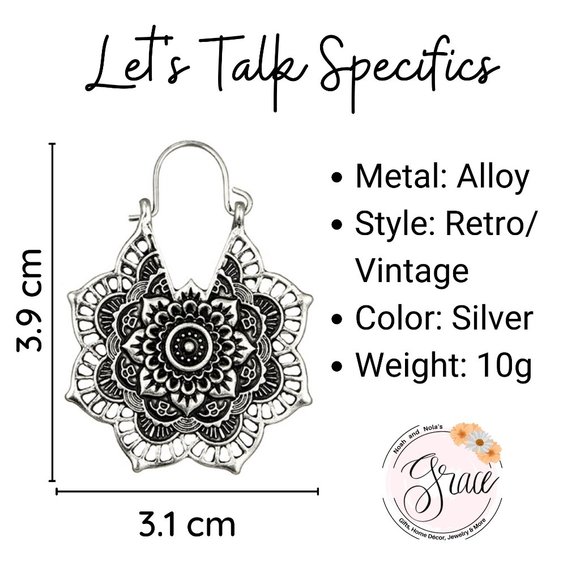 3 for $15 ✨ Silver Boho Mandala Flower Earrings NEW! - Picture 3 of 6